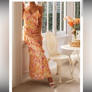 Vibrant Floral Maxi Dress in Orange and Pink